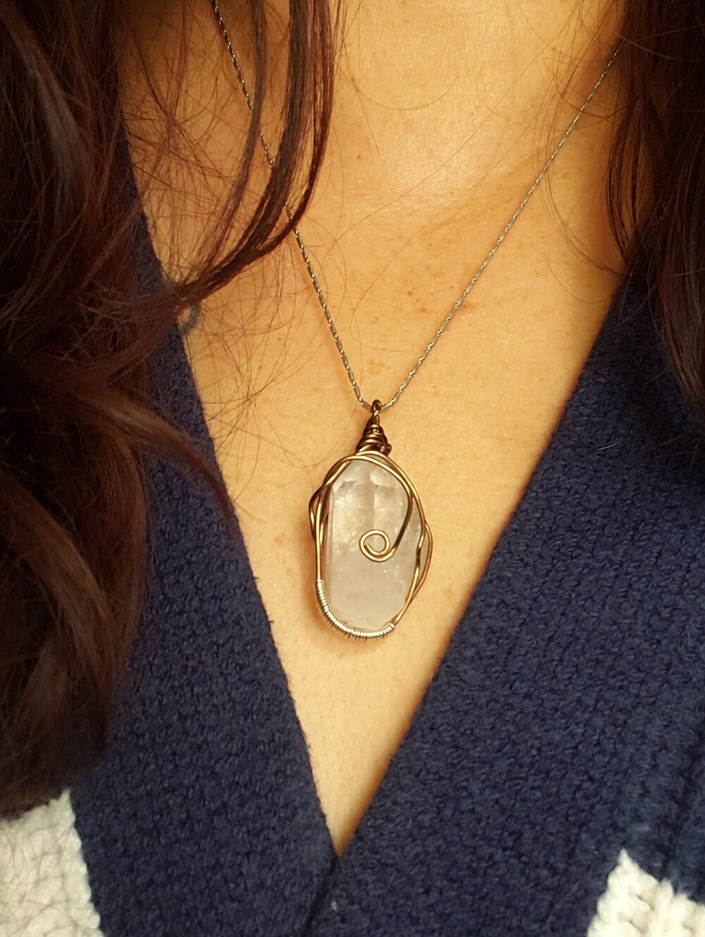 Handcrafted Clear Quartz Wire-Wrapped Pendant Necklace